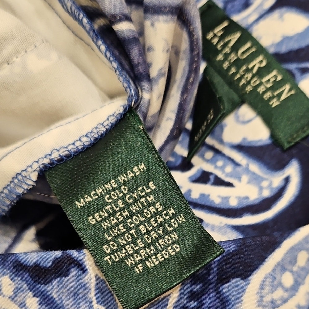 Lauren Ralph Lauren Blue and White Paisley Floral A-Line Pleated Skirt - Picture 16 of 16